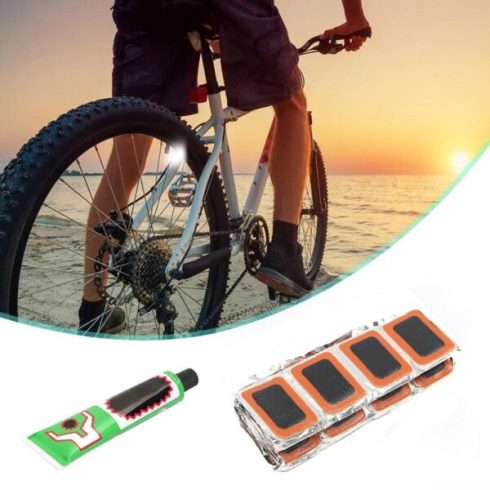 Kerékpár gumibelső javító készlet ragasztóval és javító foltokkal