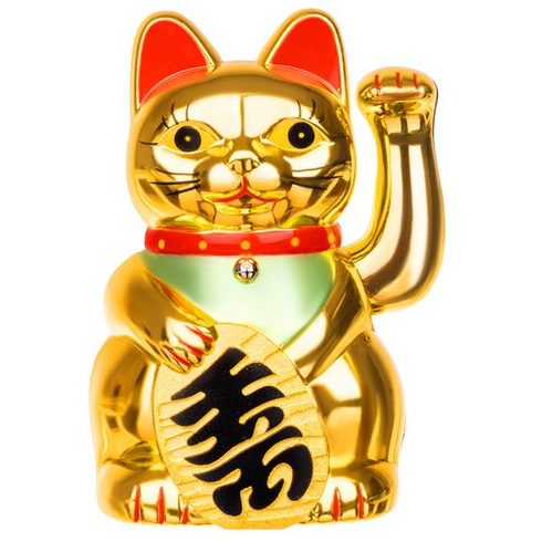 Arany színű, szerencsehozó, kínai integető macska – gazdagság hozó mancsmozgató ikonikus figura
