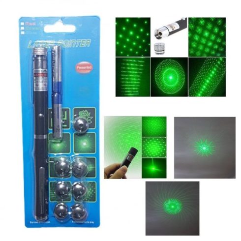 Lézer toll, Laser Pointer - 8 darab cserélhető fejjel, zöld lézermutató