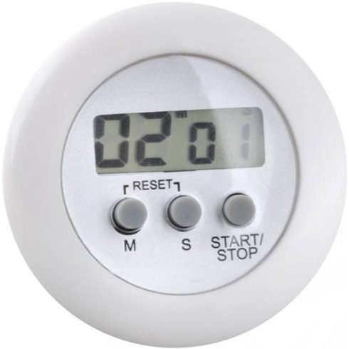 Mágneses konyhai időzítő óra – LCD kijelzővel, állítható állvánnyal – 6 cm, fehér