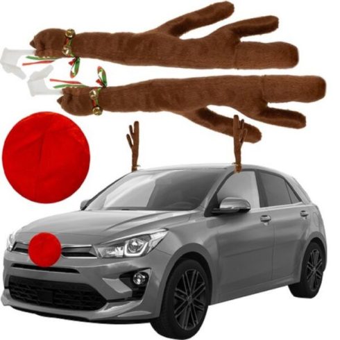 Karácsonyi szarvas autós dekoráció készlet – aganccsal és orral 