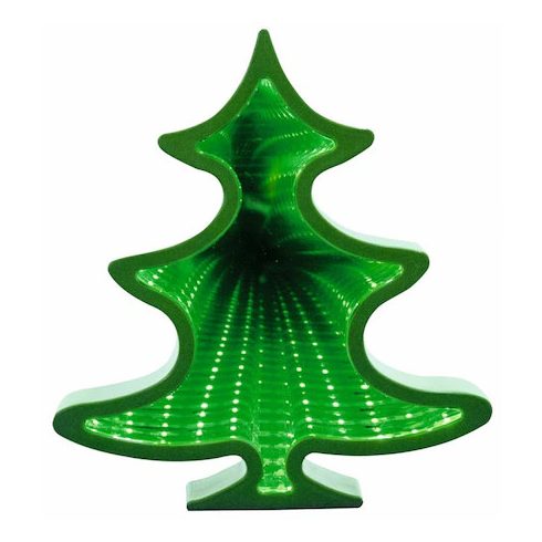 LED dekoratív asztali tükördísz, világító végtelen fenyőfa, karácsonyfa